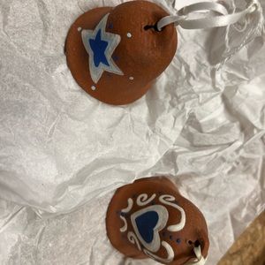Set of 2 Handmade Barbara Carpenter Terra Cotta Bell Christmas Ornaments